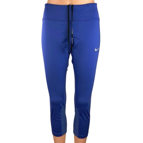 Nike Dri-Fit Blue Power Epic Run Compression Mid Rise Cropped Leggings Size L - Picture 1 of 5
